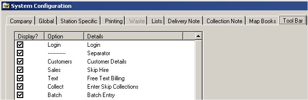 System Configuration - Tool Bar
